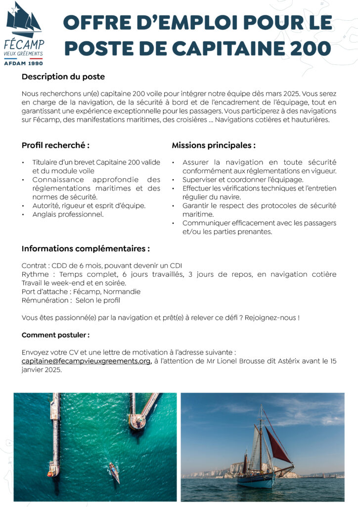 Offre d'emploi pour le poste de capitaine 200 voile